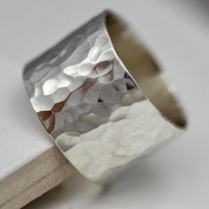 Wide Silver Ring Hammered Texture Sterling Silver Band Cigar Band Statement Eco Friendly Recycled