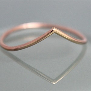 V Ring Chevron Wave 14k SOLID Rose Gold Stacking Band Wedding Ring Chevron Contoured Wave Shiny Finish Eco-friendly Recycled Gold