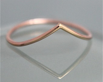 V Ring Chevron Wave 14k SOLID Rose Gold Stacking Band Wedding Ring Chevron Contoured Wave Shiny Finish Eco-friendly Recycled Gold