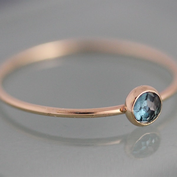 Blue Topaz 14k Ring November BIrthstone Solid Yellow Gold Thin Stacking Band Spacer Ring