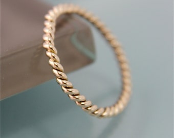 Twist Ring SOLID 14k Gold 2mm Wedding  Band Yellow Rose White Gold or 18k Option Twisted Rope Infinity  Shiny Finish Ring