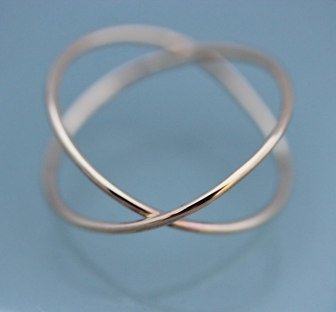 Gold Criss Cross Ring X Double Infinity 14k SOLID Gold - Etsy