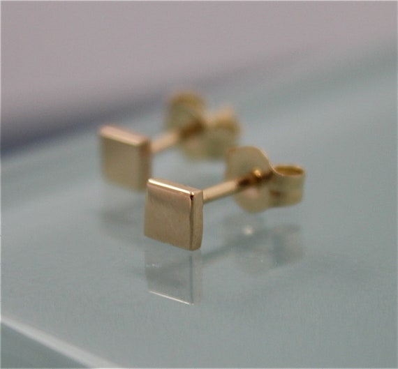 Gold Square Stud Earrings Tiny Square 18k SOLID Yellow Gold Studs 4mm Mirror Polish Finish Recycled Eco Friendly Gold