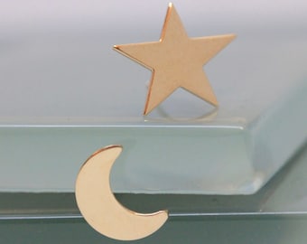 Moon And Star Stud Earrings 14k Solid Gold Tiny Crescent Moon and Star Studs Simple Eco Friendly Jewelry Rose or Yellow Gold