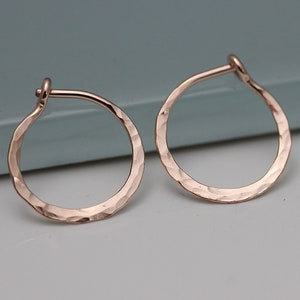 1/2&quot; 14k Rose Gold Filled Hoops Hammered Hoop Earrings Basic Hoops Flat Brushed Or Flat Shiny Tiny Hoops Silver Option by Tinysparklestudio