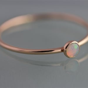 Opal 14k Ring Birthstone October Solid Yellow Gold Thin Stacking Ring  Spacer Ring 3mm Stone 1mm Band Rose Gold Option Eco Friendly Recycled