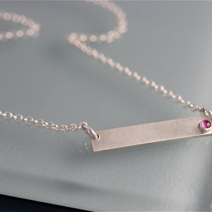 Bar Necklace Ruby Sterling Silver Personalized or Plain Sapphire or Emerald Option image 2