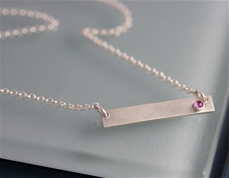 Bar Necklace Ruby Sterling Silver Personalized or Plain Sapphire or Emerald Option image 2