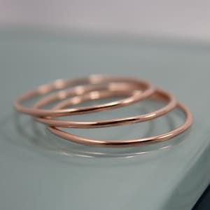 Rose Gold Rings 14k Gold Stack Rings Set of 3 - 14k SOLID Rose Gold 1mm Skinny Thin Round Simple Stacking Band Ring  Shiny Finish