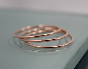Rose Gold Rings 14k Gold Stack Rings Set of 3 - 14k SOLID Rose Gold 1mm Skinny Thin Round Simple Stacking Band Ring  Shiny Finish
