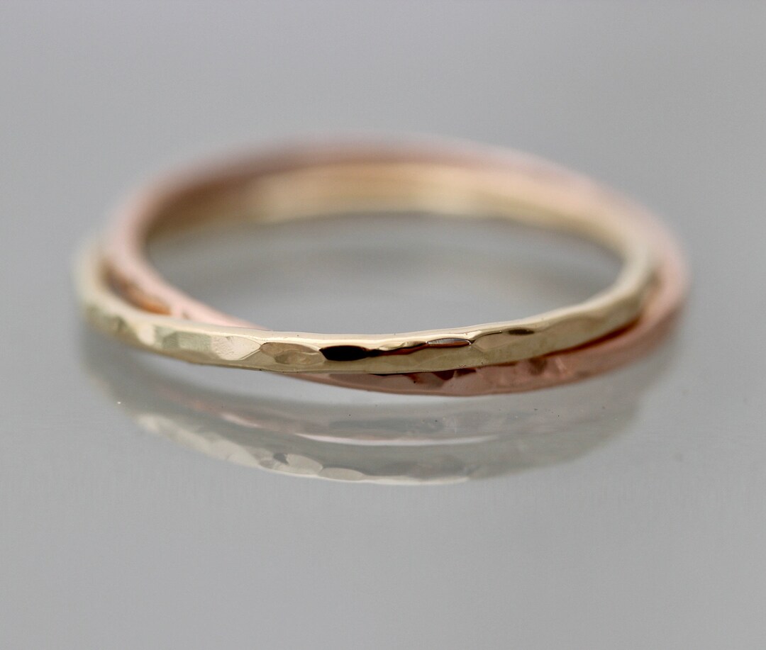 Interlocked Rings 14k Solid Gold Two 1.3mm Hammered Rings, Puzzle ...