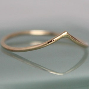 V Ring 14k SOLID Yellow Gold Skinny 1mm Stack Band Ring Chevron Contoured Wave Custom Stacking Ring Wishbone Eco-friendly Recycled Gold