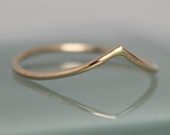 V Ring 14k SOLID Yellow Gold Skinny 1mm Stack Band Ring Chevron Contoured Wave Custom Stacking Ring Wishbone Eco-friendly Recycled Gold