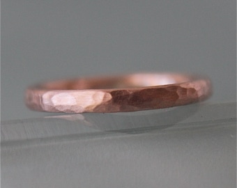 Rose Gold Ring Wedding 14k Solid Band 2mm Hammered Texture Matte Finish Men's or Women's Recycled Gold Eco-Friendly Stacking