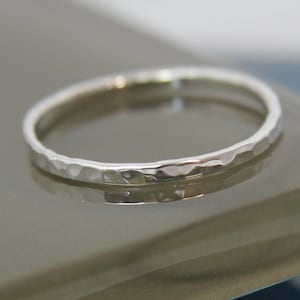 Silver Ring Thin Sterling Silver 1mm Ring Hammered Stacking Band Faceted Shiny Finish image 2