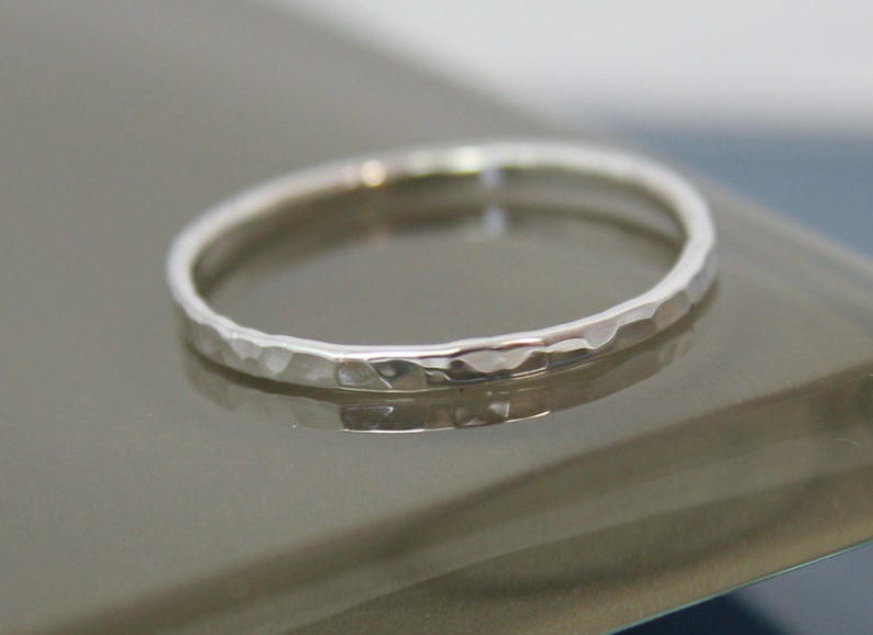 Silver Ring Thin Sterling Silver 1mm Ring Hammered Stacking Band Faceted Shiny Finish image 2