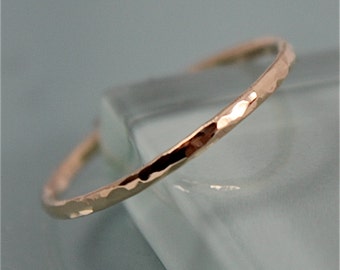 Gold Wedding Ring 14k SOLID Yellow Gold 1.3mm Stacking Band Hammered Texture Finish Eco Friendly Recycled Gold