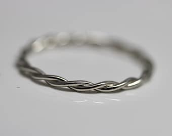 White Gold Twist Ring Relaxed 14k SOLID White Gold Rope Infinity Loose Twisted Skinny Wedding Band 1.5mm Thin Stack Ring Space Recycled