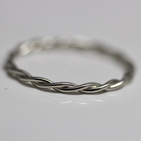 White Gold Twist Ring Relaxed 14k SOLID White Gold Rope Infinity Loose Twisted Skinny Wedding Band 1.5mm Thin Stack Ring Space Recycled