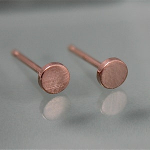 Rose Gold Stud Earrings Tiny Circle 14k SOLID 4mm Dot Disk 14k SOLID  Brushed Flat Matte Finish Eco-Friendly Recycled Gold