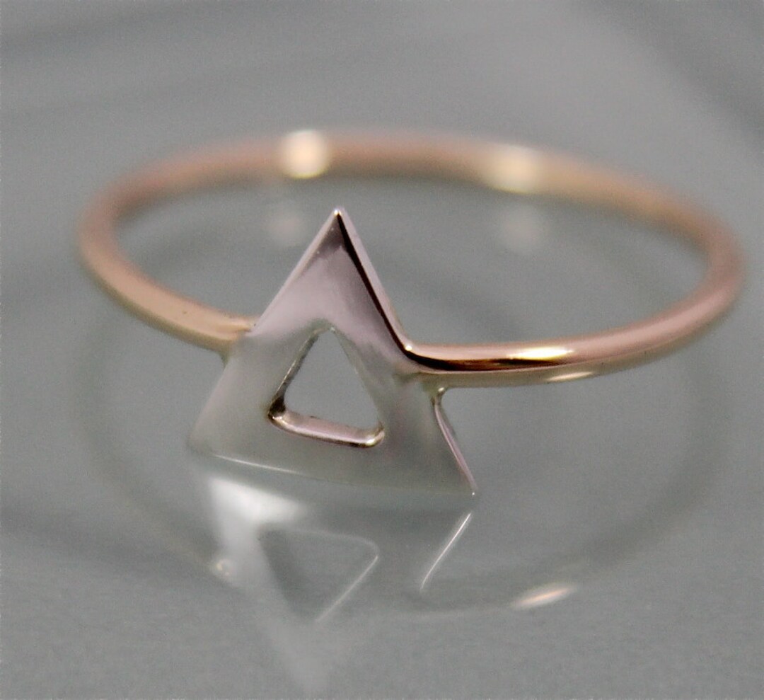 Tiny Open Triangle Ring Sterling Silver Triangle With 14k SOLID Gold ...