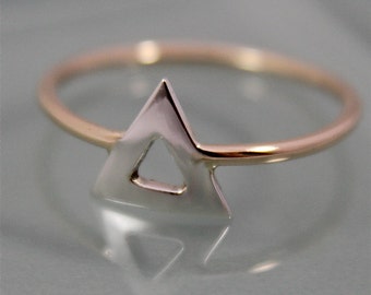 Triangle Ring 14k White Gold Triangle with 14k SOLID Gold Band Simple Minimalist Ring