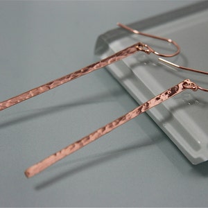 1 1/2&quot; Matchstick Earrings Rose Gold Filled Hand Hammered Shiny Finish