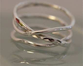 Wrap Ring Organic All In One Ring Stack Hammered and Smooth Shiny Polish Recycled Sterling Silver