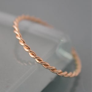 Twist Ring 14k Solid Gold Whisper Thin 1mm Skinny Twisted Rope Infinity Band Stacking Ring  Eco Friendly Recycled Gold by Tinysparklestudio