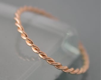 Twist Ring 14k Solid Gold Whisper Thin 1mm Skinny Twisted Rope Infinity Band Stacking Ring  Eco Friendly Recycled Gold by Tinysparklestudio