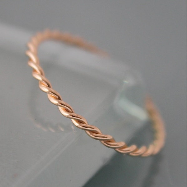 Twist Ring 14k Solid Gold Whisper Thin 1mm Skinny Twisted Rope Infinity Band Stacking Ring  Eco Friendly Recycled Gold by Tinysparklestudio