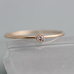 Itty Bitty Diamond Engagement Ring 14k Solid Yellow Recycled Gold 1mm Band 2mm Natural Conflict Free Tiny Promise Ring  Ethical Wedding