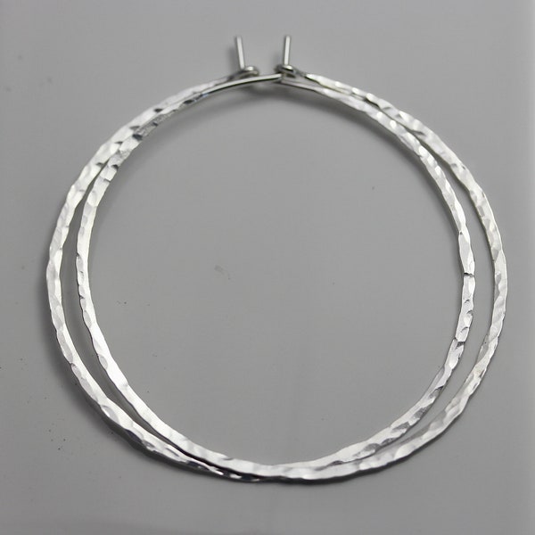 2" Hoops Sterling Silver Hammered Texture Hoop Earrings Large Hoops Lightweight Hoops by Tinysparklestudio