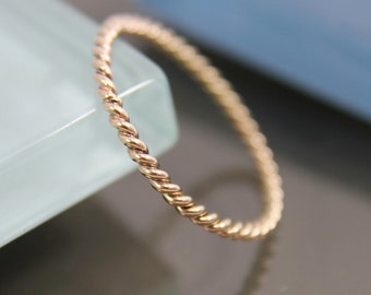 Twisted  Rope 14k SOLID Gold Infinity Twist Very Skinny Band Thin Stacking Ring Spacer Shiny Finish Eco Friendly Recycled Gold