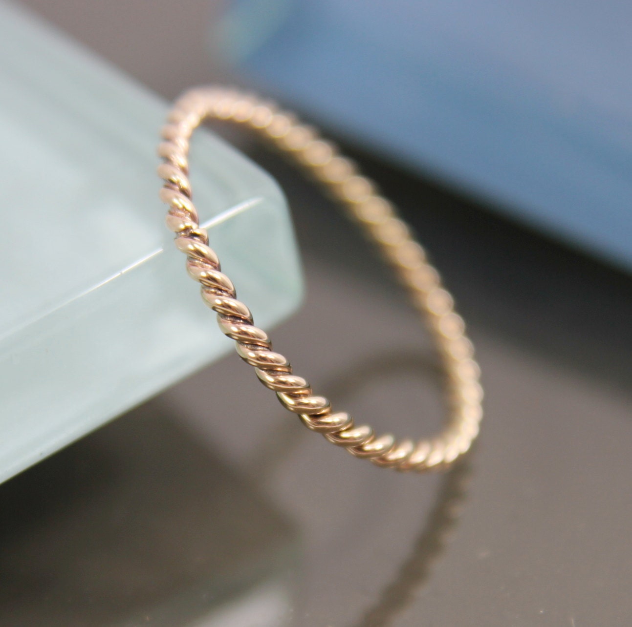 Solido oro giallo 14K 1mm intrecciato intrecciato twisted rope ring band dimensione 7 Gioielli Anelli Anelli sovrapponibili 