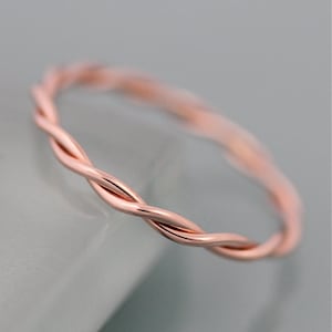 Relaxed Twist Ring 14k SOLID Rose Gold Rope Infinity Loose Twisted Skinny Wedding Band 1.5mm Thin Stack Ring Spacer EcoFriendly Recycled image 1