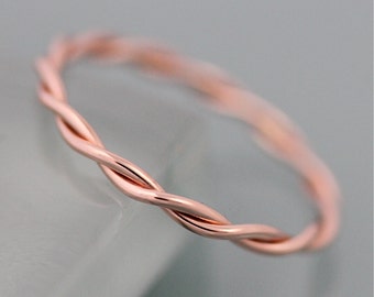 Relaxed Twist Ring 14k SOLID Rose Gold Rope Infinity Loose Twisted Skinny Wedding Band 1.5mm Thin Stack Ring Spacer EcoFriendly Recycled