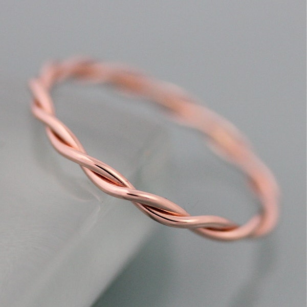 Relaxed Twist Ring 14k SOLID Rose Gold Rope Infinity Loose Twisted Skinny Wedding Band 1.5mm Thin Stack Ring Spacer EcoFriendly Recycled