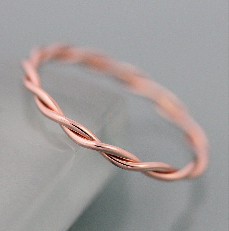 Relaxed Twist Ring 14k SOLID Rose Gold Rope Infinity Loose Twisted Skinny Wedding Band 1.5mm Thin Stack Ring Spacer EcoFriendly Recycled image 1