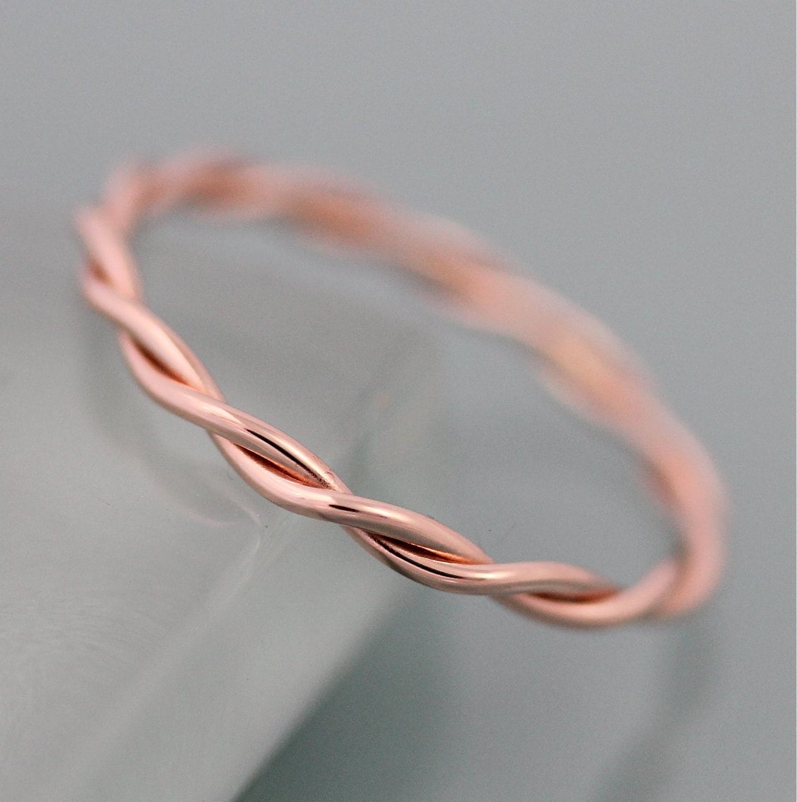 Relaxed Twist Ring 14k SOLID Rose Gold Rope Infinity Loose Twisted Skinny Wedding Band 1.5mm Thin Stack Ring Spacer EcoFriendly Recycled