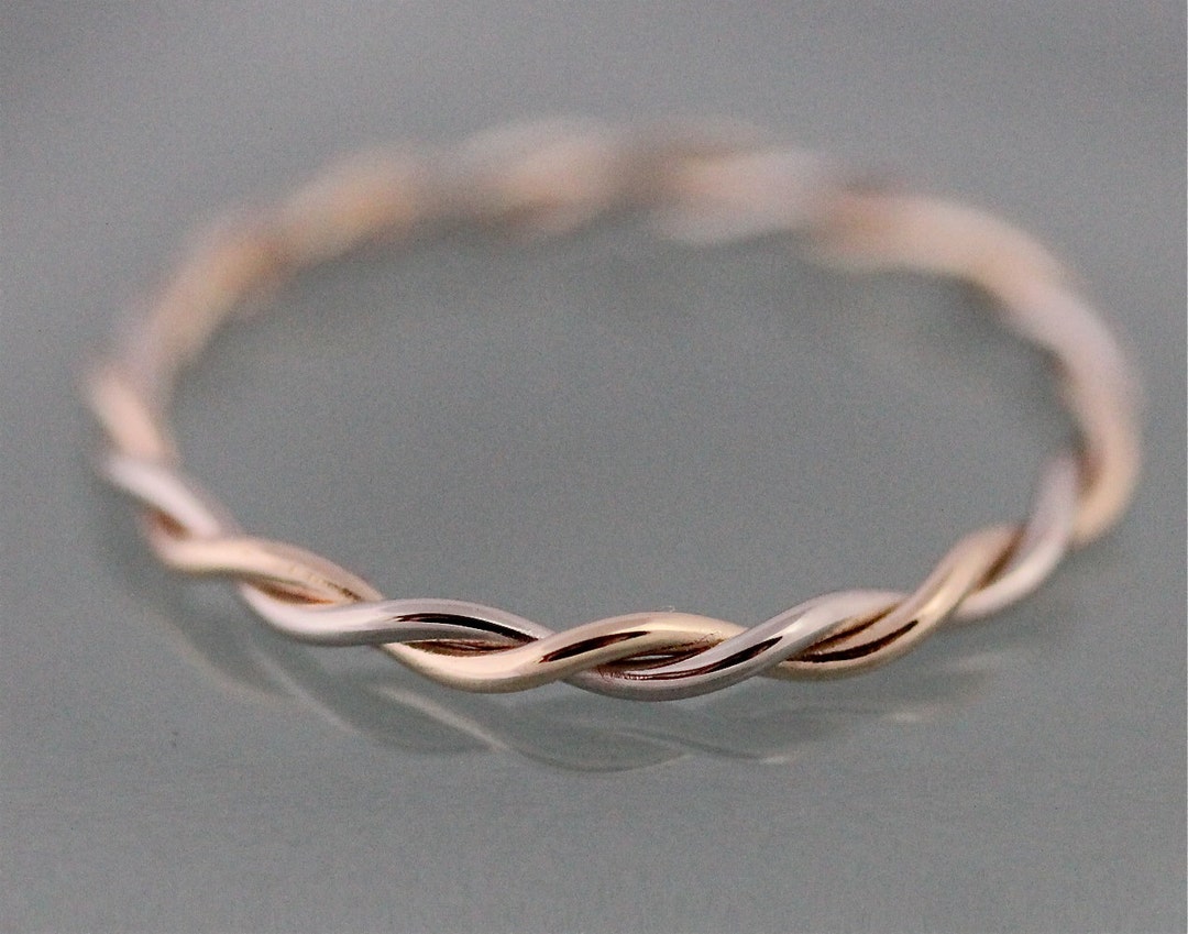 Twist Ring Two Tone 14k SOLID Gold Very Skinny Twisted Rope Infinity ...