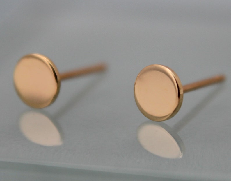 18k Earrings Circle Dot Disk 5mm 18k SOLID Yellow Gold Studs Shiny Finish Recycled Eco Friendly Gold image 1