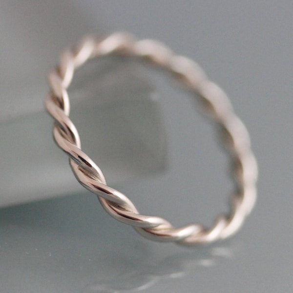 Silver Twist Ring Relaxed Rope Infinity Loose Twisted Wedding Band 2mm 14k Gold Option Thin Stack Ring Spacer EcoFriendly Recycled