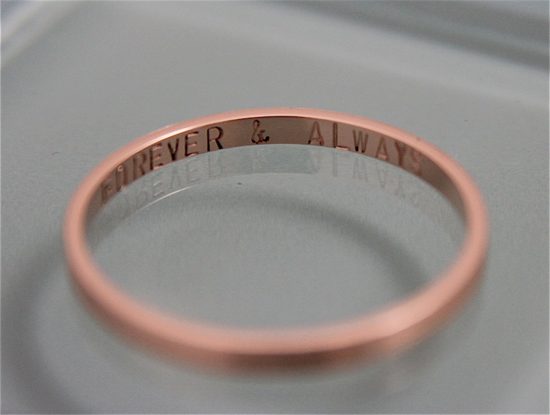 Rose Gold Wedding Band 2mm Brushed 14k Solid Classic Rectangle Square Sides Flat Stacking Ring Satin Finish