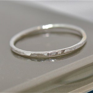 Silver Ring Thin Sterling Silver 1mm Ring Hammered Stacking Band Faceted Shiny Finish image 3