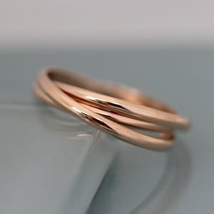Triplet Ring 14k or Rose Gold Rolling Wedding Band Solid Interlocked Infinity Puzzle Ring 3 Band Rings Recycled Gold