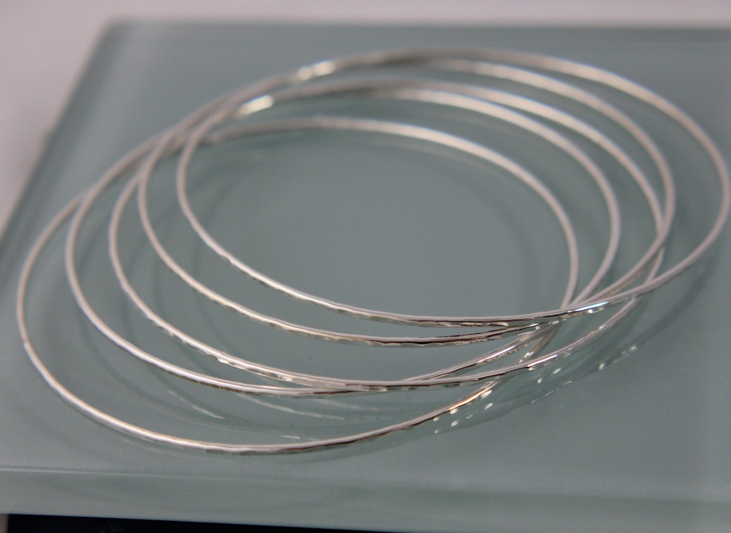 Silver Bangles Bracelets Sterling Sparkle Thin Bangle Set of - Etsy