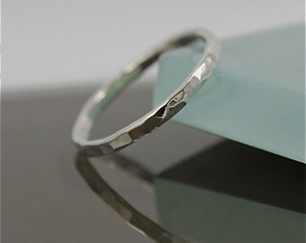 Hammered Silver Ring Sterling Silver Thick Stacking Band Ring Faceted Shiny Finish Eco Friendly Recycled Silver
