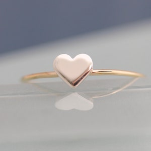 May include: A simple silver heart ring on a gold band.