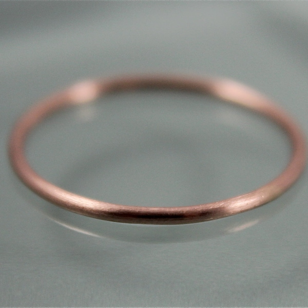 Rose Gold Ring 14k SOLID Thin 1mm Skinny Stacking Band Ring Brushed Satin Matte Finish Eco-Friendly Recycled Gold